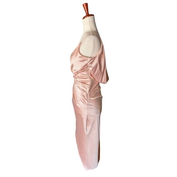 House of CB Coco Nude Pink Satin Draped Wrap Midi Dress XS New With Tags - Picture 4 of 7